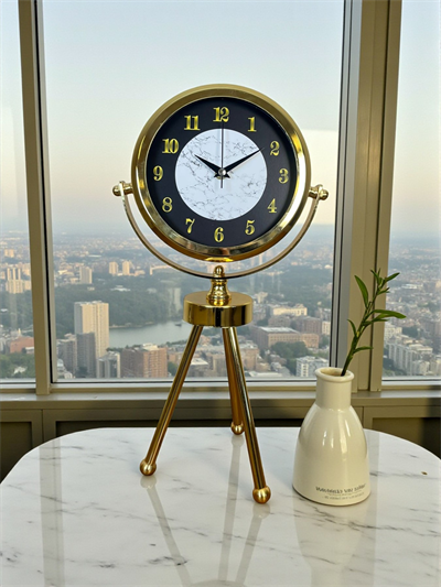 Golden Marble Üç Ayaklı Metal Masa Saati
