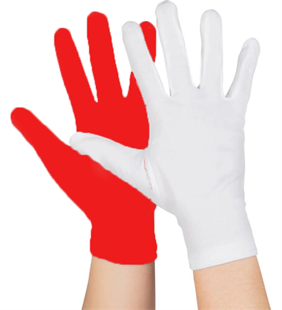 Gösteriler İçin 1 Çift Kırmızı Beyaz Pandomim Eldiveni Çocuk Boy