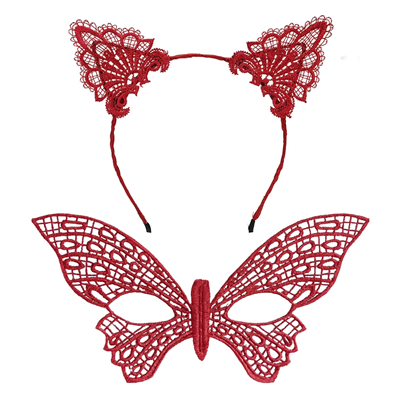 Gösterişli Kırmızı Dantel Maske Ve Taç Seti 7 No – Masquerade Ve Davetler İçin