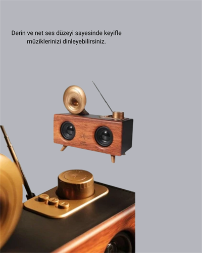 Gramafon Tasarımlı Bluetooth Hoparlör 3D Ses Teknolojili Çok Fonksiyonlu