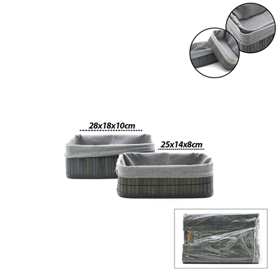 Gri 2 Boy D.dörtgen Bambu Kenar Organizer Sepet Ahşap Altlık - Bezli 25x14-28x18cm Bx40