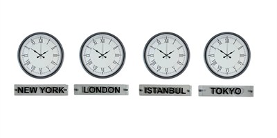 Gri 4’lü 36 Cm Tabelalı Dünya Saatleri