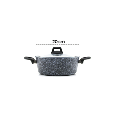 Gri 7 Parça Granit Tencere - Tava Seti 20-24cm Derin - 27cm Basık Cam Kapak Tencere - 26cm Tava Bx40