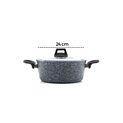 Gri 7 Parça Granit Tencere - Tava Seti 20-24cm Derin - 27cm Basık Cam Kapak Tencere - 26cm Tava Bx40