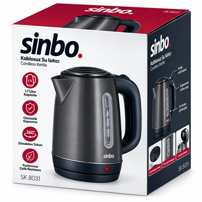 Gri Çelik Kettle Su Isıtıcısı Kablosuz Kullanım 1.8lt 360 Derece Dönebilme Otomatik Kapanma Sk-8031 Bx40