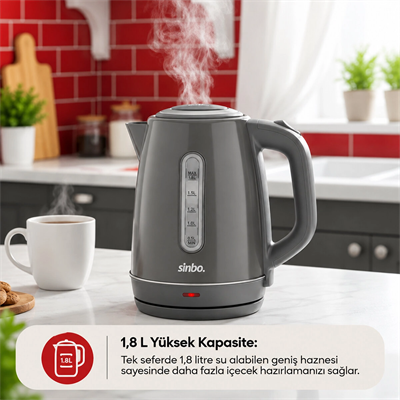 Gri Çelik Kettle Su Isıtıcısı Kablosuz Kullanım 1.8lt 360 Derece Dönebilme Otomatik Kapanma Sk-8031 Bx40