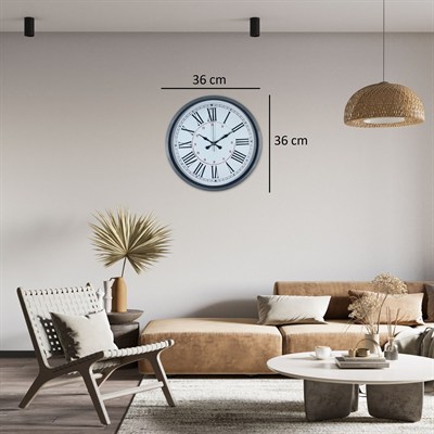 Gri Dekoratif 36 Cm Duvar Saati