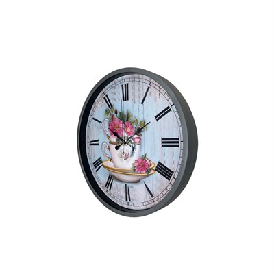 Gri Flower Cup 36 Cm Duvar Saati