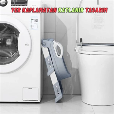 Gri Merdivenli Çocuk Klozet Tuvalet Eğitimi Aparatı