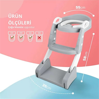 Gri Merdivenli Çocuk Klozet Tuvalet Eğitimi Aparatı