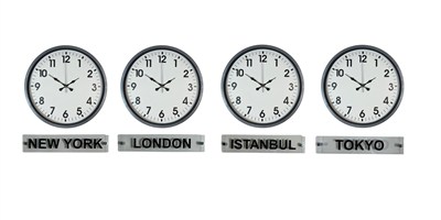 Gri Modern Seri 4’lü 36 Cm Tabelalı Dünya Saatleri