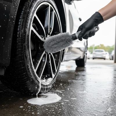 Gri Oto Jant Temizleme Fırçası – Ergonomik Saplı, Lastik ve Jant Detay Temizliği İçin Güçlü Kıllı Fırça (3936)