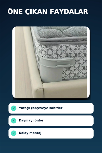 Gri Plastik Yatak Sabitleme Klipsi - Kaymaz Yatak Tutucu, Yatak Çerçevesine Sabitleme Aparatı