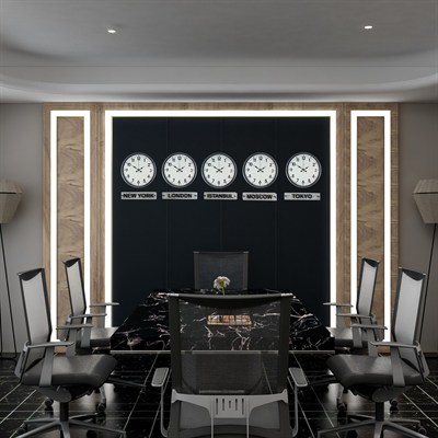 Gri Zarif Seri 36 Cm 5 li Tabelalı Dünya Saatleri