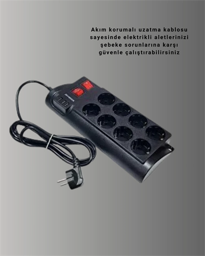 Güçlü Termal Korumalı 8 Priz + 3 USB Çoklu Uzatma Kablosu 2m