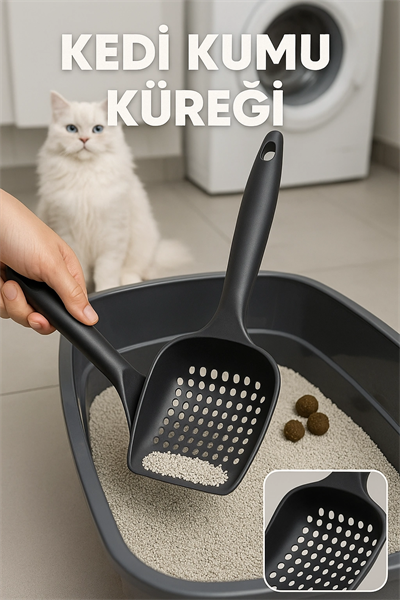 Güçlü ve Kalın Yapılı Kedi Kumu Küreği – Küçük Delikli, Kırılmaz, Tüm Kedi Tuvaletleriyle Uyumlu