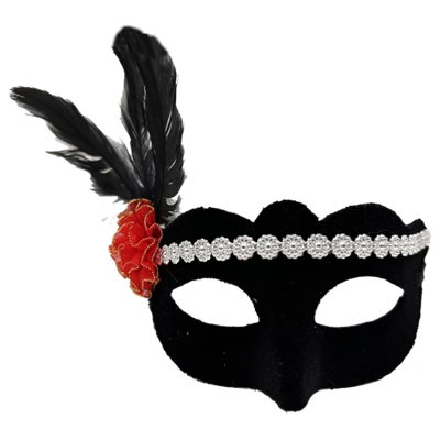 Gümüş Dantelli Kırmızı Gül Tasarımlı Parti Maskesi