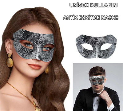 Gümüş Eskitme Yüz Maskesi - Antik Tarz Balo Maskesi Bx40