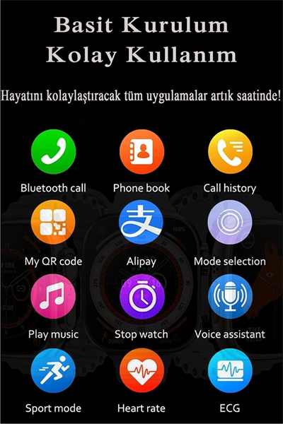 Gümüş Kasa ve Siyah Silikon Kordonlu, GPS ve Nabız Sensörü Özellikli Akıllı Saat