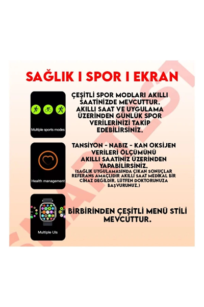 Gümüş Kasa ve Turuncu Silikon Kordonlu Akıllı Saat, Nabız ve Uyku Takibi Özellikli