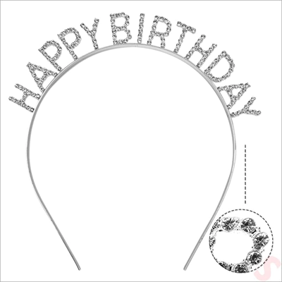 Gümüş Kristal Taşlı Happy Birthday Doğum Günü Tacı İthal Ürün A Kalite 17x16 Cm Bx40