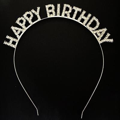 Gümüş Kristal Taşlı Happy Birthday Doğum Günü Tacı İthal Ürün A Kalite 17x16 cm (3936)