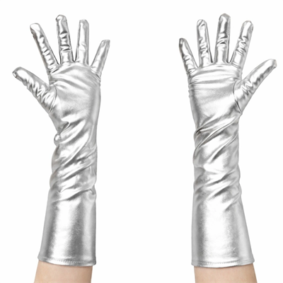 Gümüş Renk Dirsek Altı Lüks Saten Eldiven 40 Cm