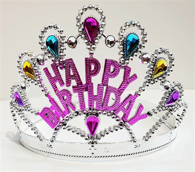 Gümüş Renk Happy Birthday Yazılı Doğum Günü Tacı 60 Cm Bx40