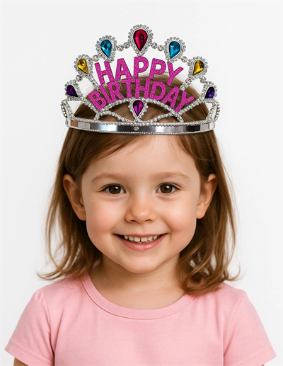 Gümüş Renk Happy Birthday Yazılı Doğum Günü Tacı 60 Cm