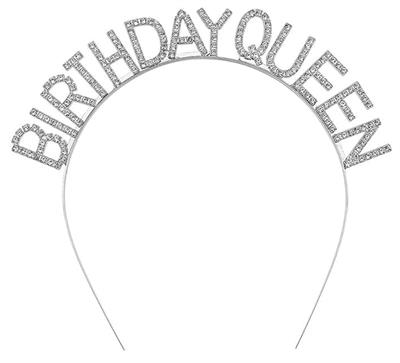Gümüş Renk Kristal Taşlı Parlak Birthday Queen Yazılı Kraliçe Taç 16x17 cm (3936)
