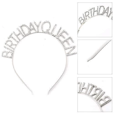 Gümüş Renk Kristal Taşlı Parlak Birthday Queen Yazılı Kraliçe Taç 16x17 cm