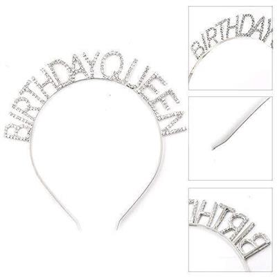 Gümüş Renk Kristal Taşlı Parlak Birthday Queen Yazılı Kraliçe Taç 16x17 cm (3936)