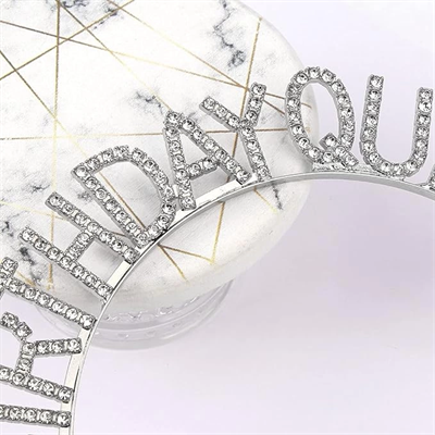 Gümüş Renk Kristal Taşlı Parlak Birthday Queen Yazılı Kraliçe Taç 16x17 Cm