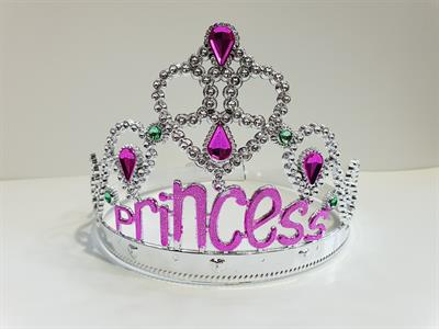 Gümüş Renk Prenses Yazılı Parti Tacı 60 cm (3936)