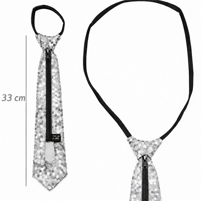 Gümüş Renk Pul Payetli Işıltılı Parti Kravatı 33 Cm Bx40