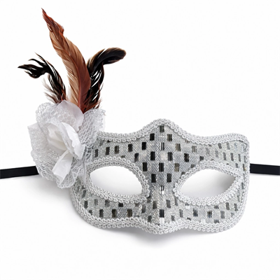 Gümüş Renk Tüylü Balo Maskesi Kadın Parti Aksesuarı