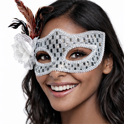 Gümüş Renk Tüylü Balo Maskesi Kadın Parti Aksesuarı