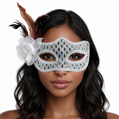 Gümüş Renk Tüylü Balo Maskesi Kadın Parti Aksesuarı