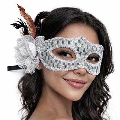 Gümüş Renk Tüylü Balo Maskesi Kadın Parti Aksesuarı