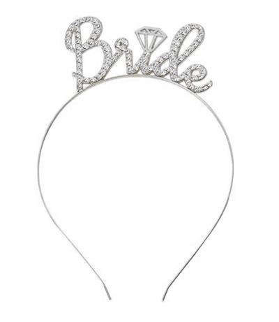 Gümüş Renkli Taşlı “Bride” Gelin Tacı – El Yazısı Yazı Tipiyle (3936)