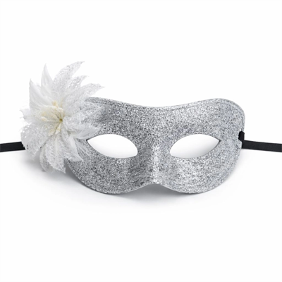 Gümüş Simli Tüylü Balo Maskesi – Kadın Parti & Maskeli Balo Maskesi