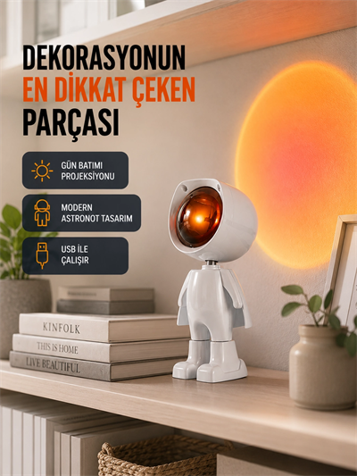 Gün Batımı Efekti Sunan Astronot LED Masa Lambası Yeni Nesil