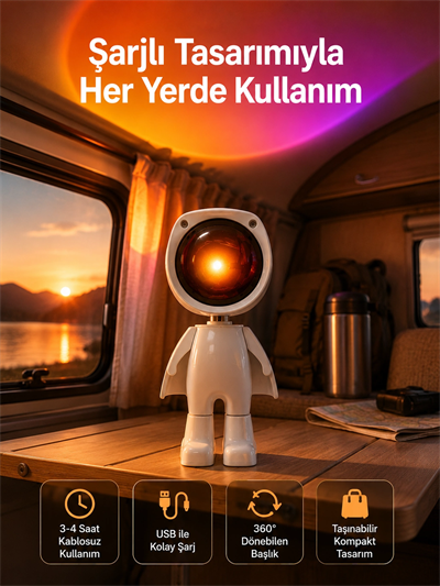 Gün Batımı Projektör Lamba Astronot Görünümlü Dekoratif Masa Lambası