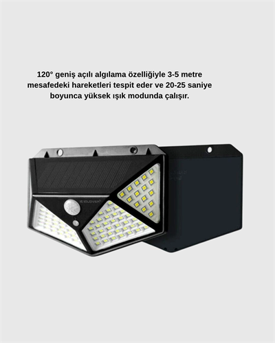 Güneş Enerjili 100 LED Dış Mekan Lamba – Hareket Sensörlü, 2200mAh Bataryalı Solar Aydınlatma