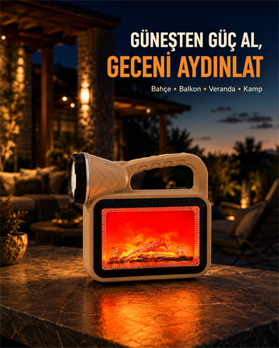 Güneş Enerjili Alev Efektli Lamba COB Led Su Geçirmez Çok Fonksiyonlu