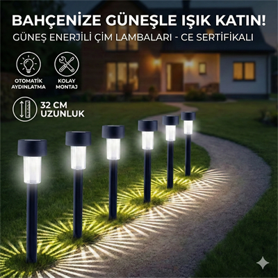 Güneş Enerjili Bahçe Lambası Plastik Saplama 10lu Set