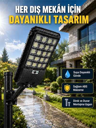 Güneş Enerjili Dış Mekan LED Lambası Geniş Aydınlatma Açılı Akıllı Sokak Lambası