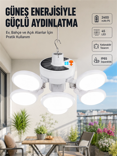 Güneş Enerjili Katlanabilir 5 Kanatlı Solar Bahçe Lambası