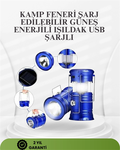 Güneş Enerjili Katlanabilir Kızaklı Kamp Feneri – USB Şarjlı, Çok Yönlü ve Dayanıklı Tasarım