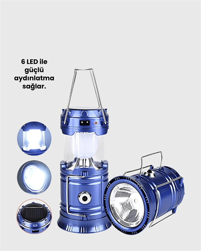 Güneş Enerjili Kızaklı Şarjlı Büyük Boy Kamp Feneri – USB Çıkışlı, Katlanabilir, Çok Fonksiyonlu